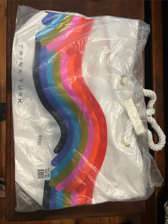 Trina Turk Handbags - Trina Turk White Tote with Rainbow Wave Stripes